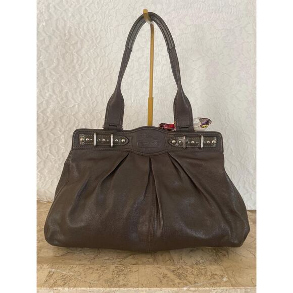 COACH large Mia/garnet brown Pleated texture Leather Carryall Shoulder Bag 13921 - Picture 2 of 10